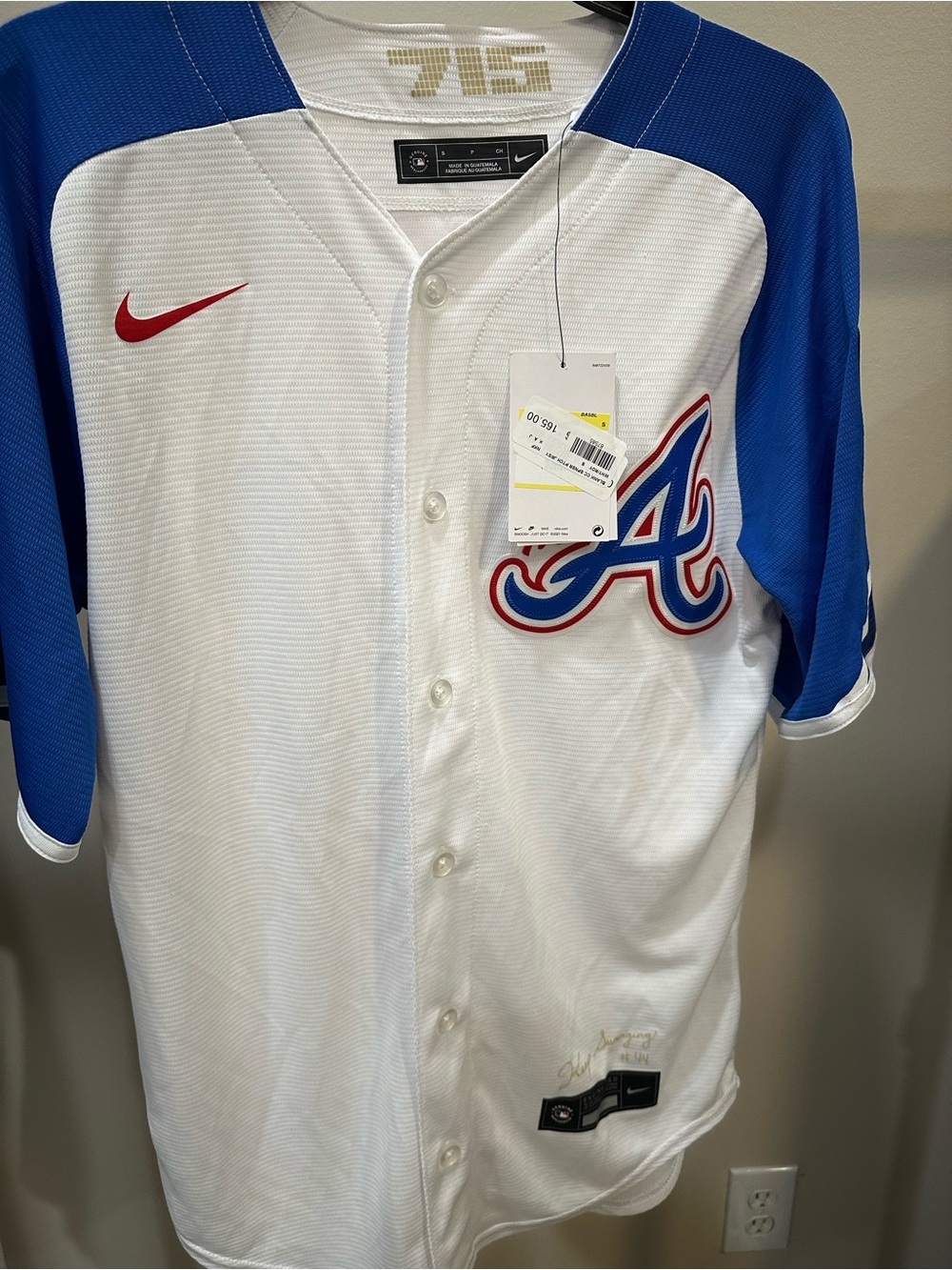 Atlanta Braves Nike White Jersey with Blue and Red Team Logo NWT